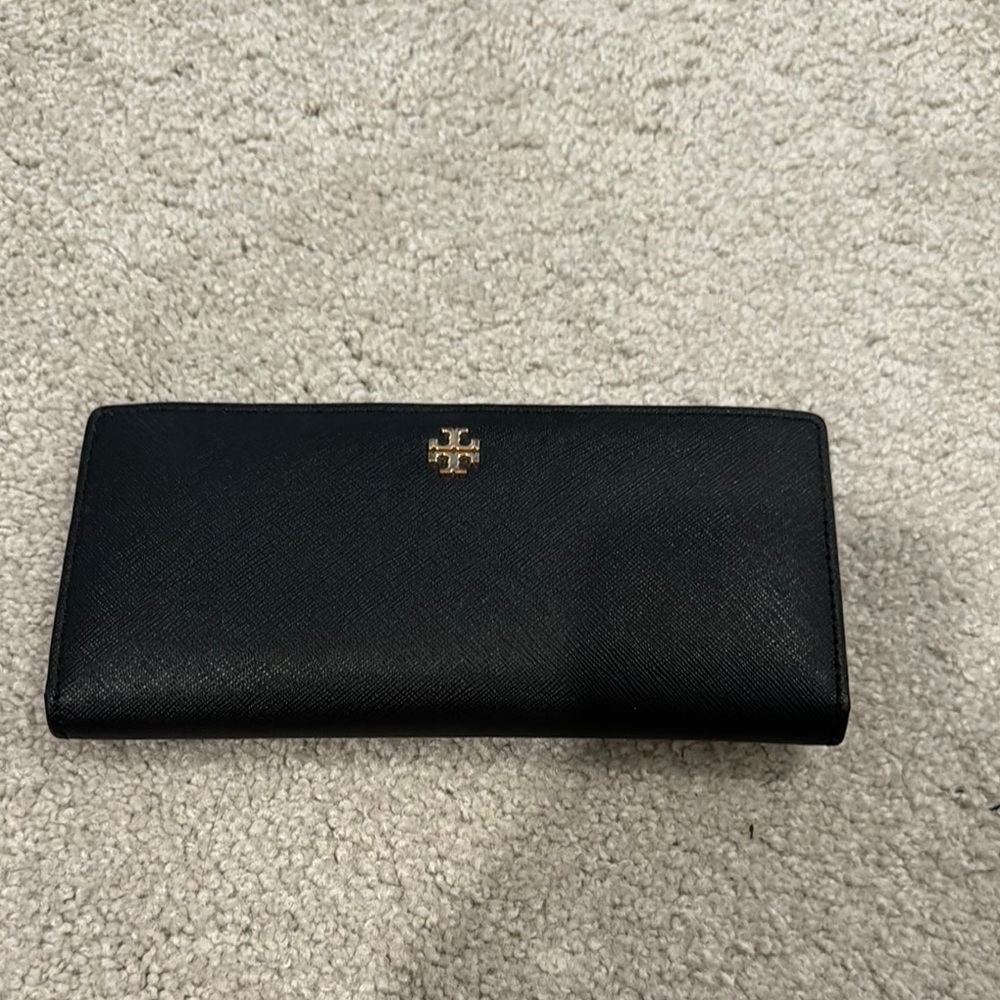 Tory Burch Black Card Wallet with Gold Logo